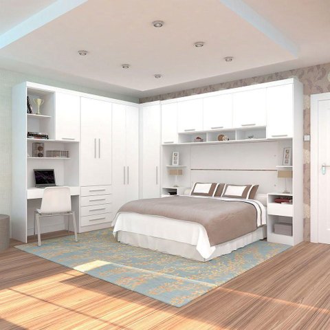 Quarto Home Office Alpes 11 Portas 7 Gavetas MDP 165cm Branco Luciane Móvei
