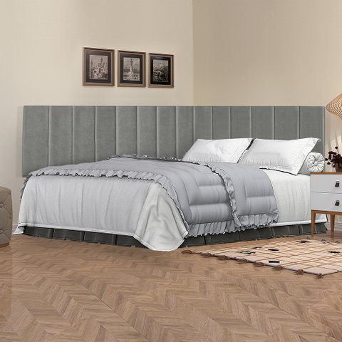 Conjunto de Cabeceira Viuva Solteirão Estofado Suspensa com Proteção Lateral - 128 Cm - Cinza Suede