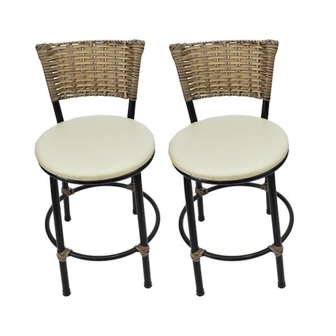 Kit 2 Banquetas Baixa de Cozinha Encosto Junco
