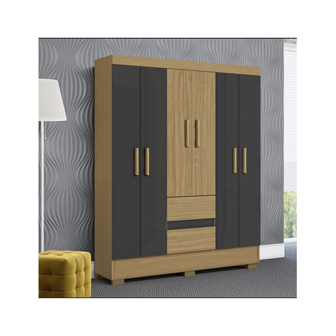 Guarda Roupa Casal 6 Portas 2 Gavetas com Pés Coimbra Aramóveis Grafite Cod: 501.059