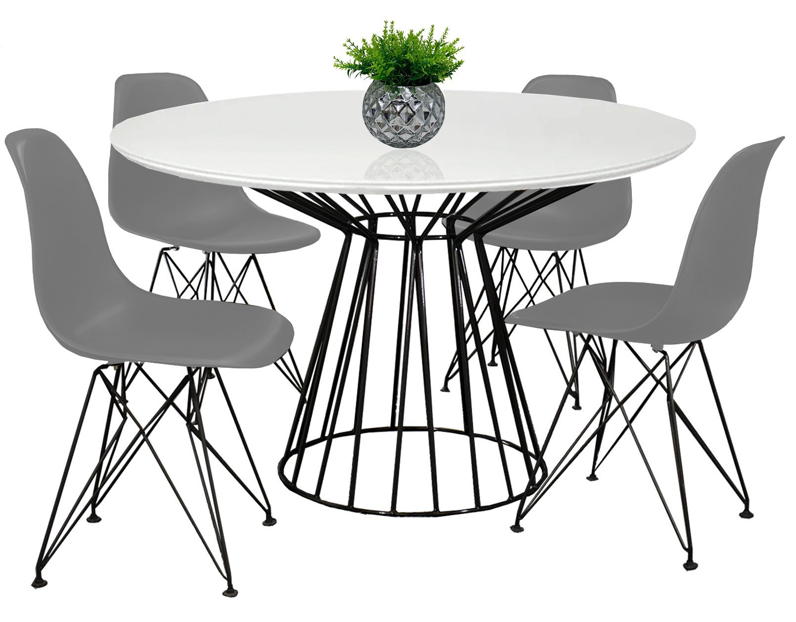 Jogo de Mesa de Jantar Girassol Redonda Preta Fosca Ø120CM Tampo Coverglass e 4 Cadeiras Eames DSR - - 2