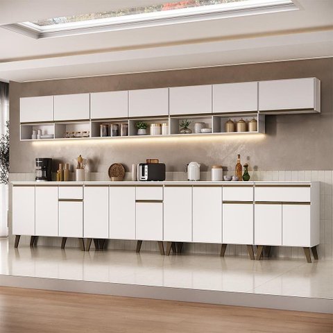 Cozinha Completa Miller 18 Portas 4 Gavetas 375cm Branco Móveis Carraro