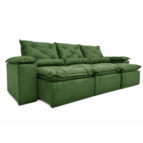 Sofá Retrátil e Reclinável 2,75m em Tecido Veludo c/ Pillow Nos Braços - Montagem Inclusa:Verde