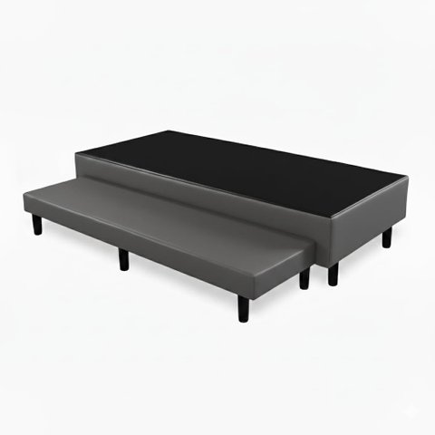 Base Box Solteiro com Cama Auxiliar Conjugada - Corino Cinza