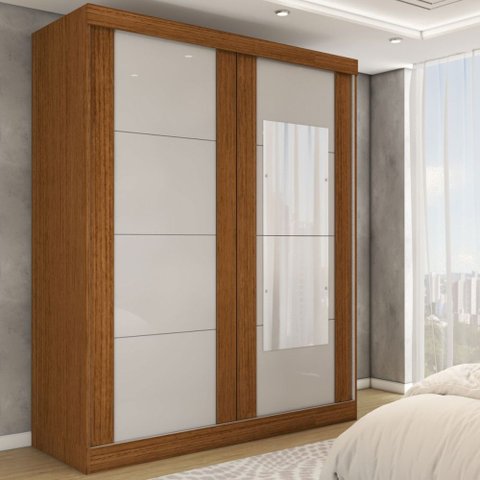Guarda-roupa Casal Real 2 Portas 2 Gavetas com Espelho 100% Mdf Flex Cinamomo/off White - Panorama M