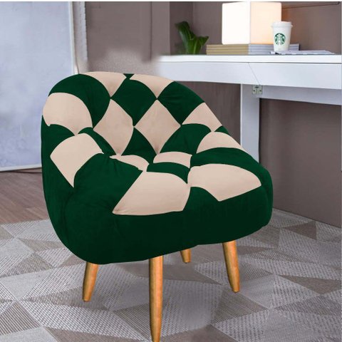 Poltrona Paloma Escritório Sala Pé Palito Suede Verde e Suede Bege - Dominic Decor