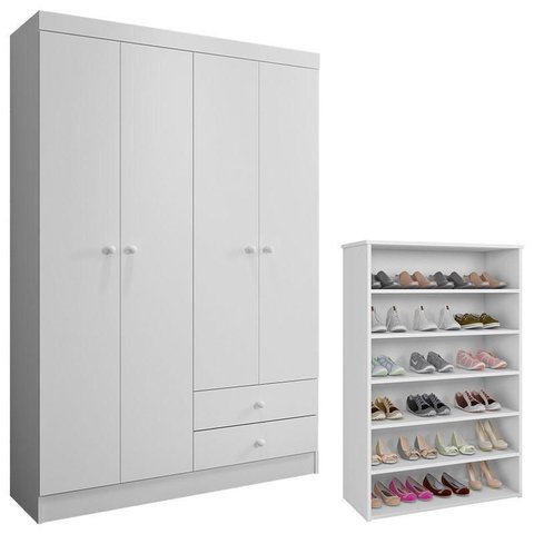 Guarda Roupa Louise e Sapateira Laís Branco Brilho - Ajl