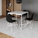 Ver imagem 1 de Mesa Industrial Quadrada Jantar Branca 90Cm Base V Com 4 Cadeiras Pretas Ferro Branco Cor: Branco