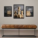 Ver imagem 1 de Set 3 Quadros Decorativos Jogo de Xadrez - com Vidro: Moldura Branca