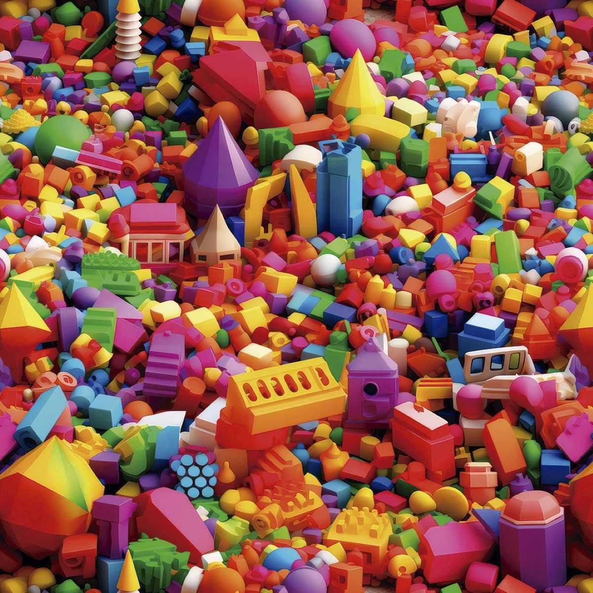 Papel de Parede Auto Colante Quarto Infantil Blocos de Brinquedo Colorido Lavavel Criança 3m