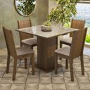 Ver imagem 1 de Conjunto Sala de Jantar Mesa Tampo de Vidro 4 Cadeiras Rustic/crema/sintético Bege Perla Madesa