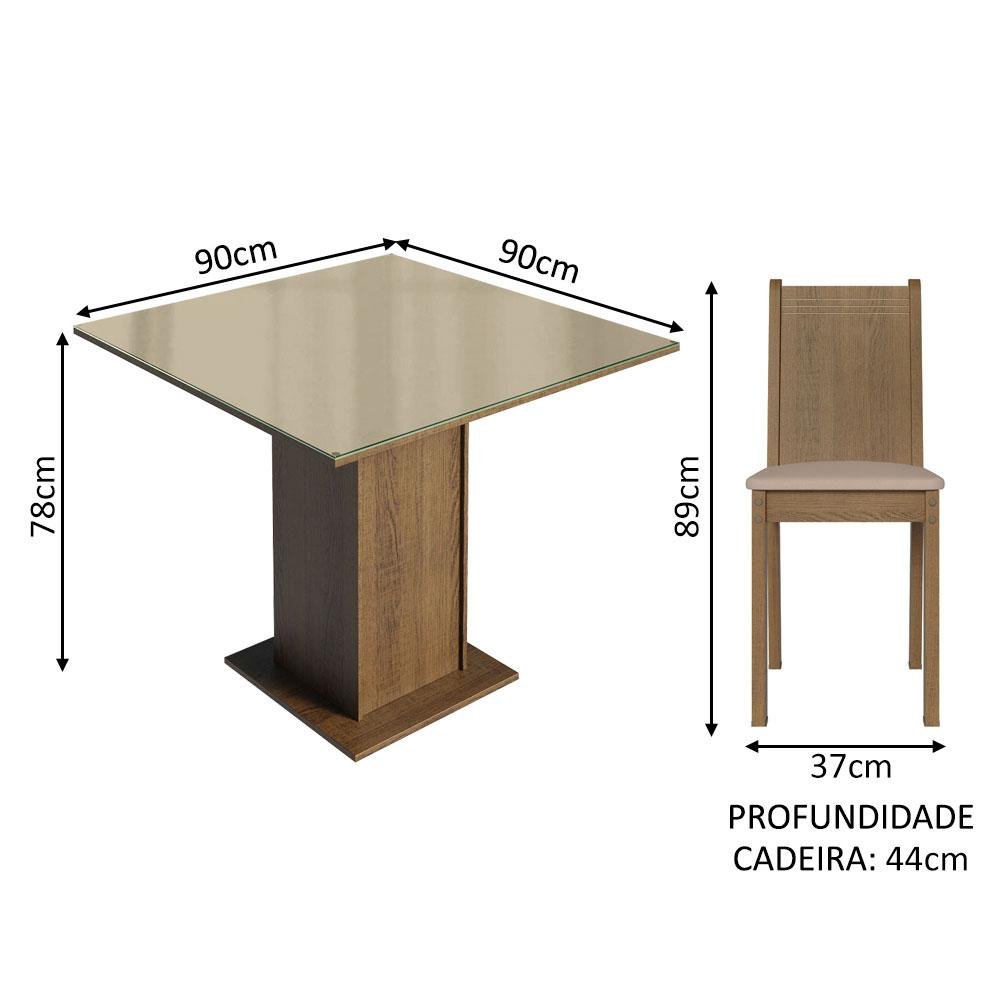 Conjunto Sala de Jantar Mesa Tampo de Vidro 4 Cadeiras Rustic/crema/sintético Bege Perla Madesa - 3
