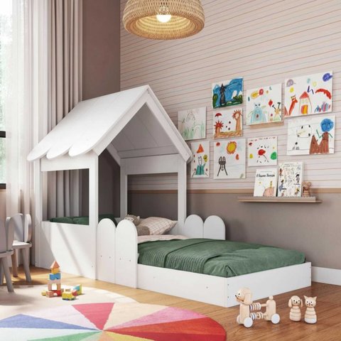 Cama Infantil Montessoriana Casinha de Chão com Proteção Completa Móveis