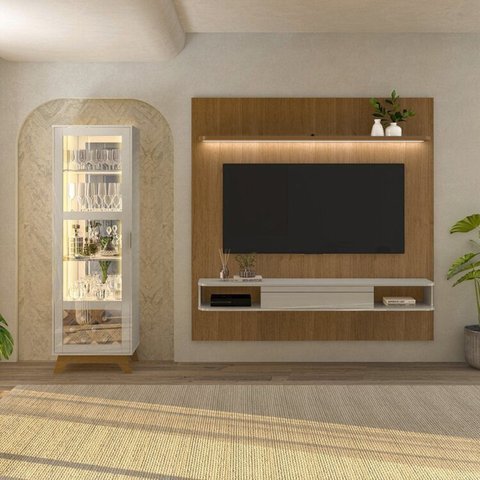 Conjunto 2 Peças Sala de Estar Cristaleira Mirage e Painel Belluno