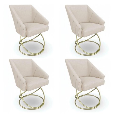 Kit 4 Poltronas Luxo Alana Linho Base Luxo Dourado - Pallazio Cor:Bege