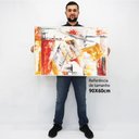 Ver imagem 2 de Quadro Decorativo em Canvas Abstrato Mármore Amarelo e Vermelho TaColado Borda Infinita 90 x 60cm