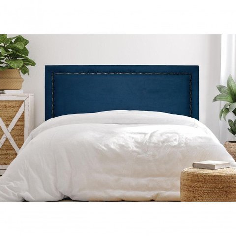 Cabeceira Casal Reta Luxo 140x60 Suede Azul - Tachas Fumê