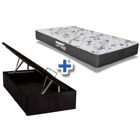Cama Box Baú Solteiro: Colchão Anatômico Herval D28 / AG65 Ortopedic Black + Base CRC Suede Black