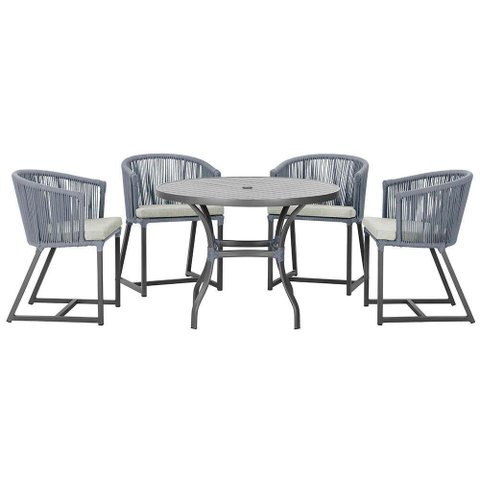 Mesa com 4 Cadeiras e Noronha Estofado 3 Trama Original Prata