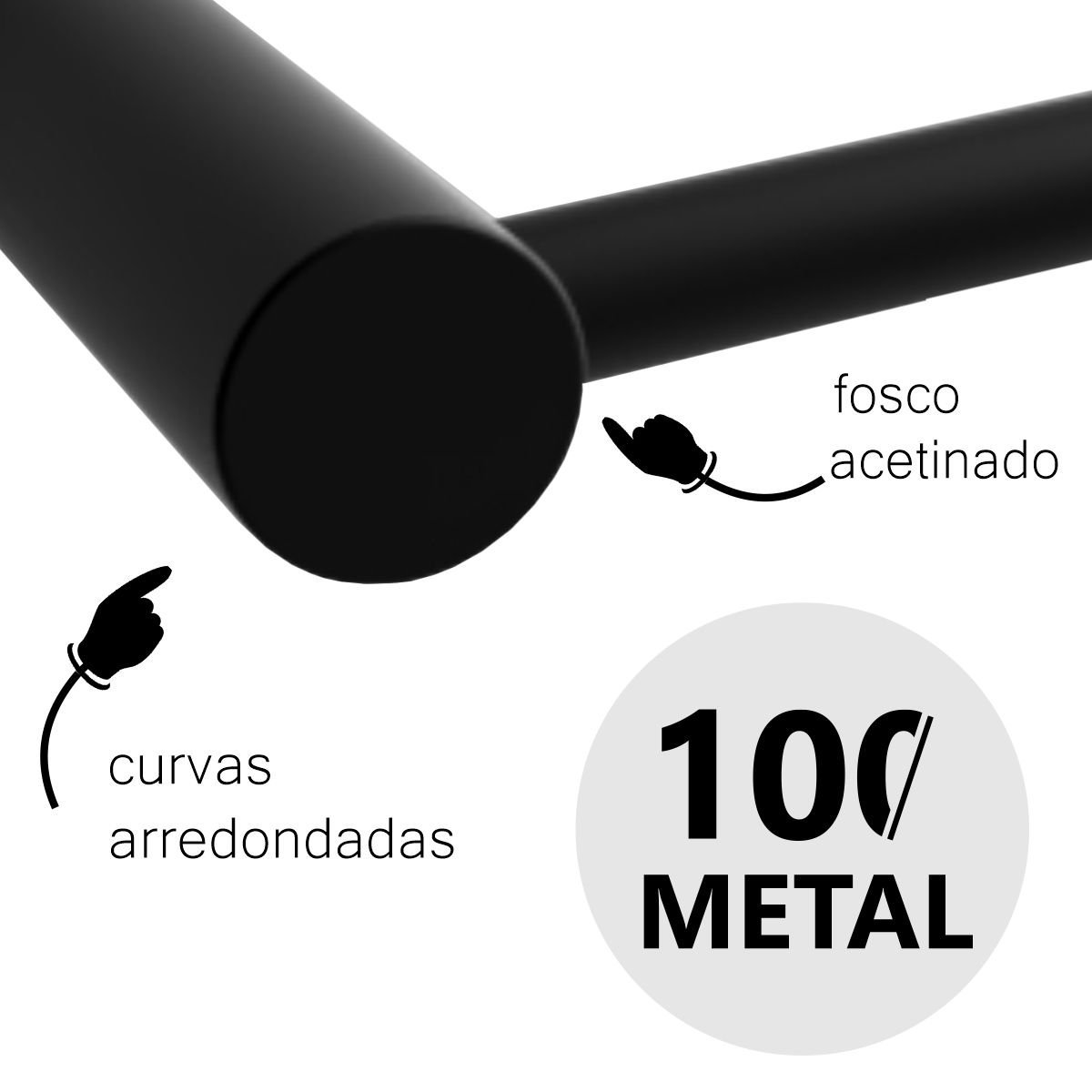 Porta Toalha Rosto Toalheiro 30cm Suporte Redondo Barra Grego Metal Preto Fosco Orion - 3