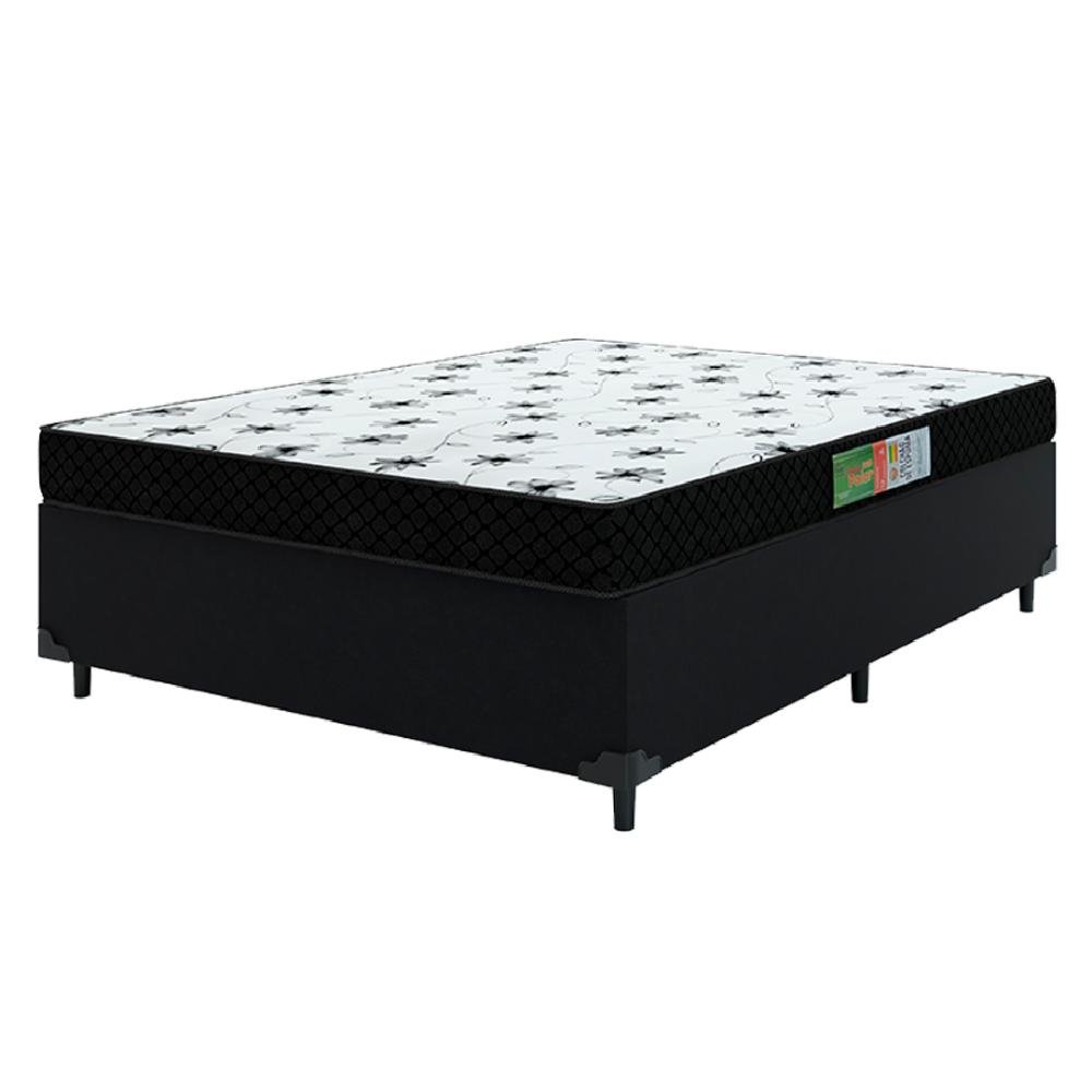 Cama Box Casal Colchão Espuma 138x188x50cm Polar Branco / Preto