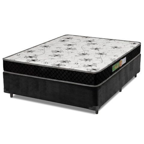 Cama Box Casal Colchão Espuma 138x188x50cm Polar Branco / Preto