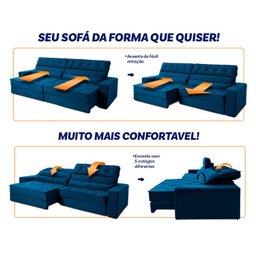 Sofá Retrátil Reclinável 300cm Albany Suede Velut com Molas Ensacadas - King House - 5