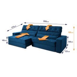 Sofá Retrátil Reclinável 300cm Albany Suede Velut com Molas Ensacadas - King House - 3