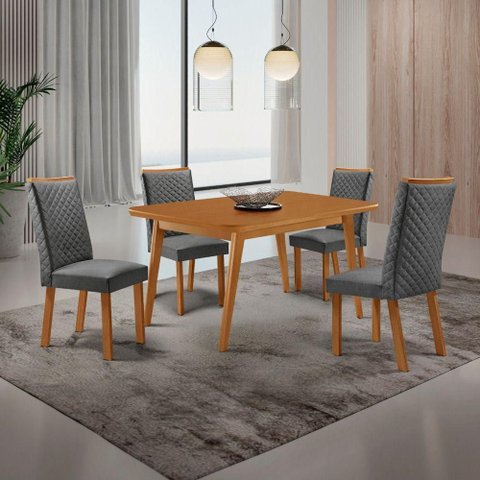 Mesa Copper com 4 Cadeiras Lira Retangular MDF 120cm Grafite Moderna