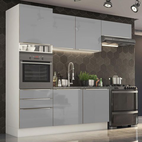 Armário de Cozinha Completa 260cm Branco/Cinza Lux Madesa 03