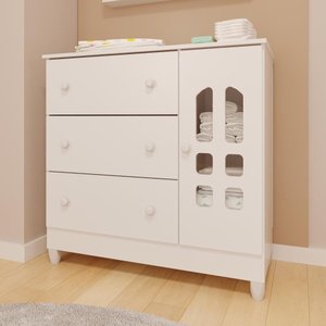 Cômoda Infantil Eloá 3 Gavetas com Porta Fraldário Branco Carolina Baby
