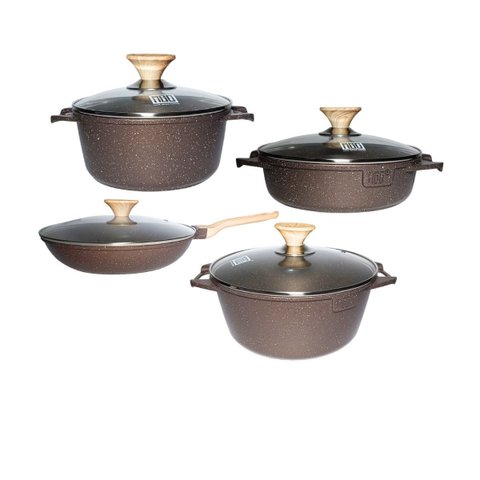 Jogo de Panelas Indução Revestimento Antiaderente Mármore Cerâmico Classic 4 Peças Marrom