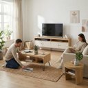 Ver imagem 1 de Sala de Estar Conjunto Rack Tv 65'' Mesa Apoio e Centro Liberty Carvalho | Off White