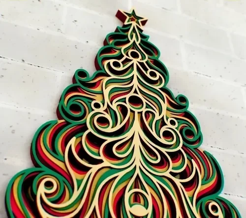 Quadro Decorativo Camadas Arvore de Natal MD0044 MDF 59cm - 2