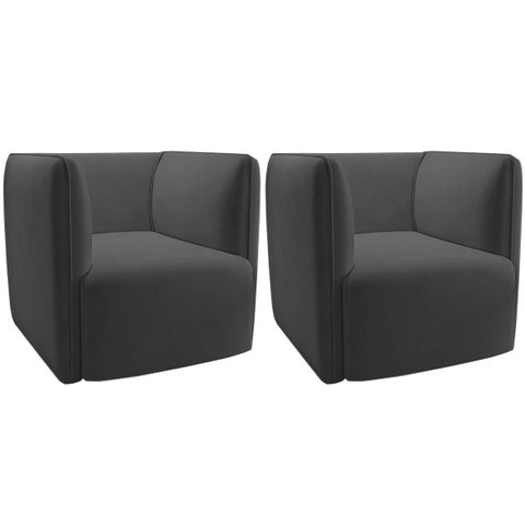 Kit 2 Poltronas para Sala e Escritório Decorativas Maliva Veludo Cinza