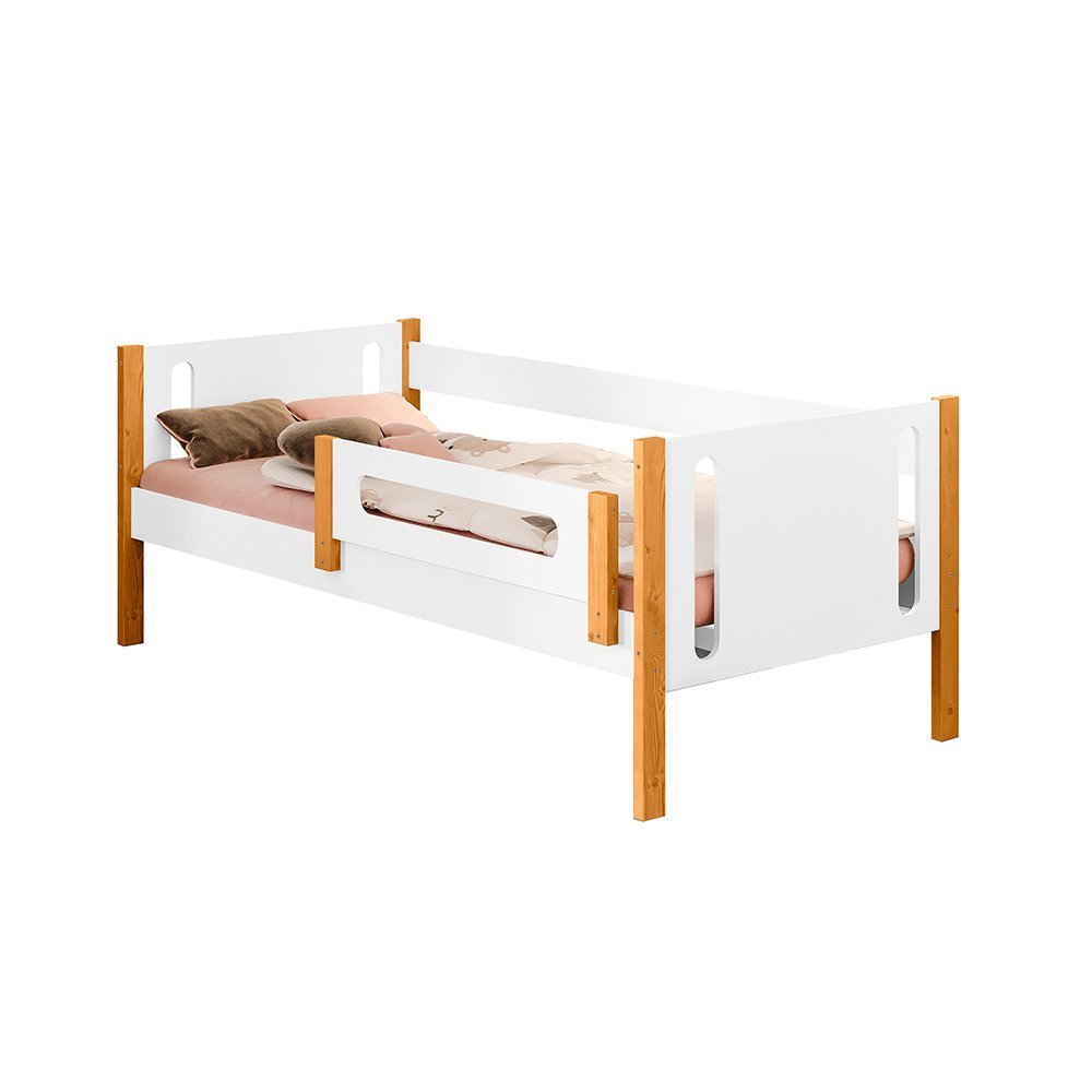 Cama Babá Infantil Mirela com Grade Proteção - Branco e Mel - 2