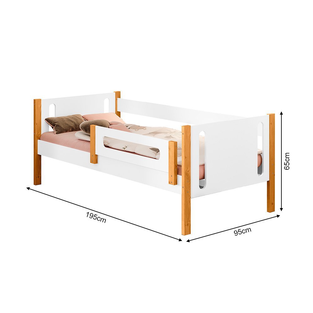 Cama Babá Infantil Mirela com Grade Proteção - Branco e Mel - 3