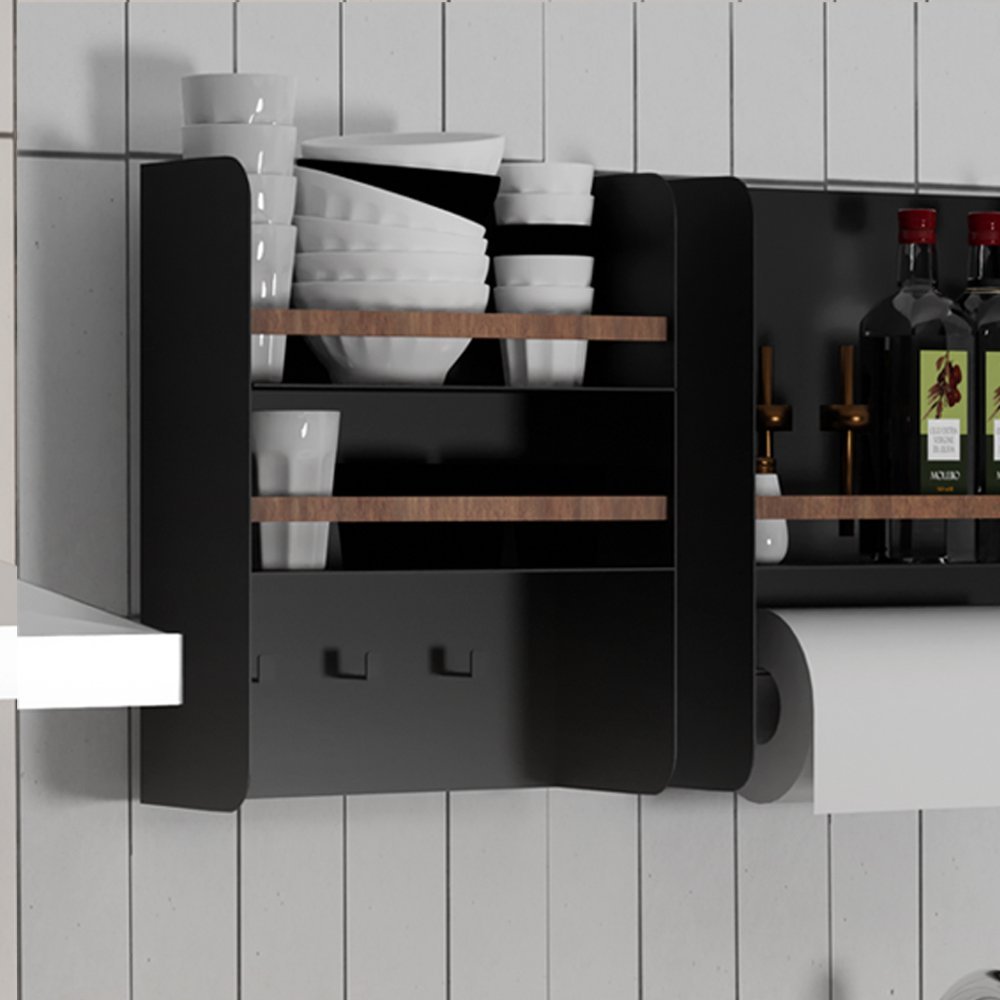 Organizador Multiuso Cozinha em Aço Carbono Preto Madeira - 40cm Linha Home