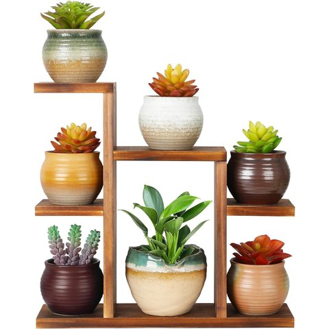 Suporte de Mesa Pequeno para Plantas com 7 Níveis, Prateleira para Plantas na Cor Marrom