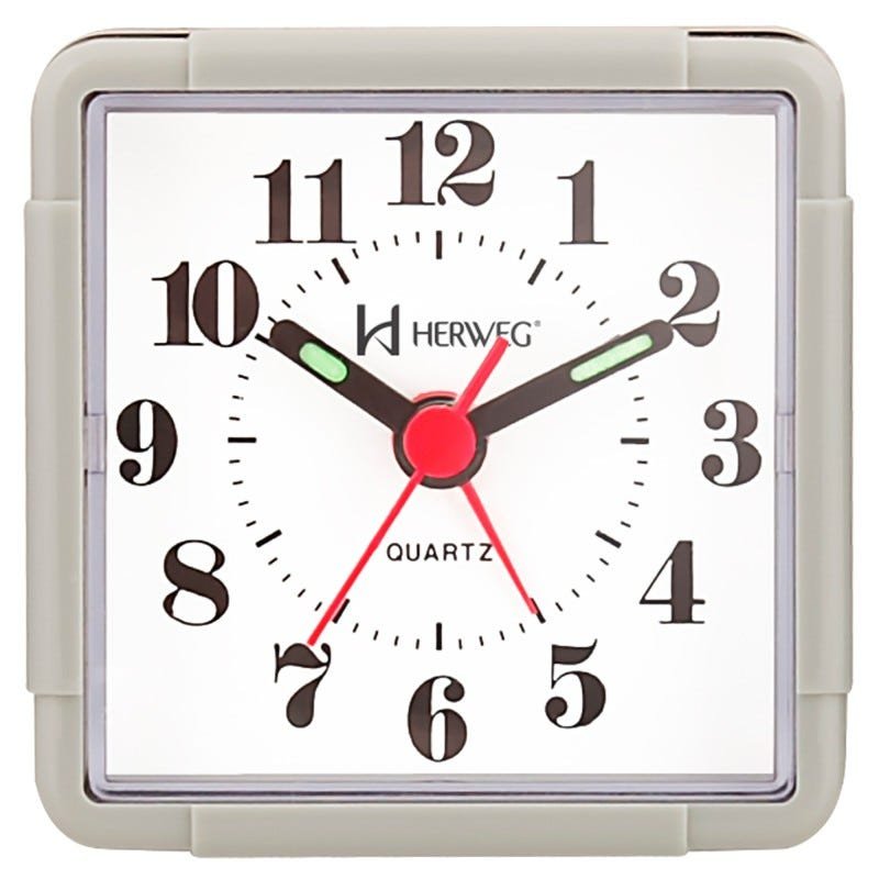 Relógio Despertador Quadrado Analógico Cinza Herweg - 1