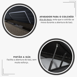 Cama Box Baú Casal Bipartido 138x188x42cm Courino Linho com Pistão a Gás - 10