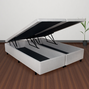 Cama Box Baú Casal Bipartido 138x188x42cm Courino Linho com Pistão a Gás