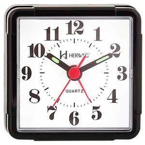 Relógio Despertador Quadrado Analógico Preto Herweg