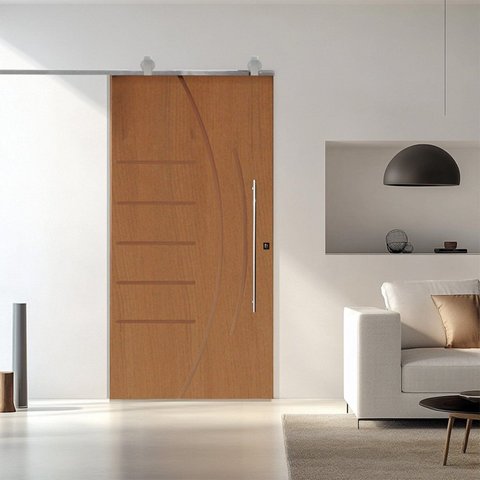 Porta Correr 134 Trilho Soft Aparente Puxador Tubo 60cm 92cm x 210cm Pmf Rodam Abertura Esquerda Branco