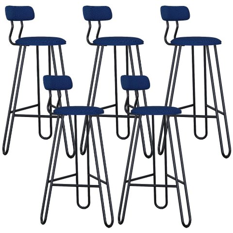 Kit 05 Banqueta Alta Bar Cozinha Sala de Jantar Áris C01 Preto Linho Azul Jeans - Lyam Decor