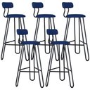 Ver imagem 1 de Kit 05 Banqueta Alta Bar Cozinha Sala de Jantar Áris C01 Preto Linho Azul Jeans - Lyam Decor