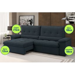 Sofá Alion 2,15m Retrátil/reclinável Suede Petróleo - Xflex Sofás - 2