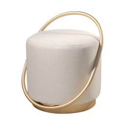 Puff Redondo Lunar em Linho e Base Metal Dourado Agarb Decor:linho Bege Claro - 7
