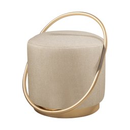 Puff Redondo Lunar em Linho e Base Metal Dourado Agarb Decor:linho Bege Claro - 5