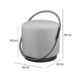 Puff Redondo Lunar em Linho e Base Metal Dourado Agarb Decor:linho Bege Claro - 8